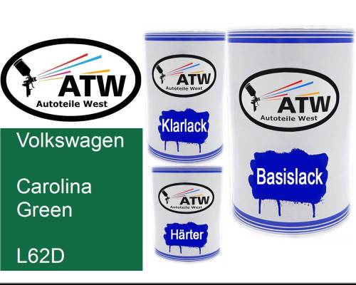 Volkswagen, Carolina Green, L62D: 500ml Lackdose + 500ml Klarlack + 250ml Härter - Set, von ATW Autoteile West.